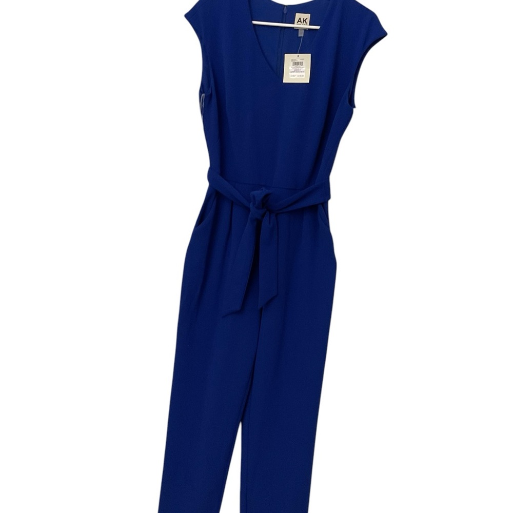 NWT Anne Klein Women’s V-Neck  Sleeveless Belted Jumpsuit size 4 in Blue.